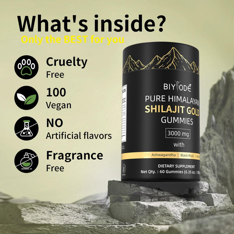[Australia] - Shilajit Gummies: Pure Shilajit Himalayan Rich in Ashwagandha Gaulshura Fulvic Acid 85 Micronutrients Suitable for Men and Women No Added Sugar 1 Count (Pack of 60) 