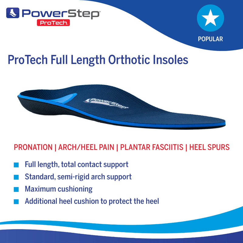 [Australia] - PowerStep ProTech Full Length Orthotic Insoles - Medical Grade Arch Support Inserts for Relieving & Preventing Plantar Fasciitis + Heel Pain - Maximum Cushioning + Memory Foam Orthotics White Men's 7-7.5 / Women's 9-9.5 