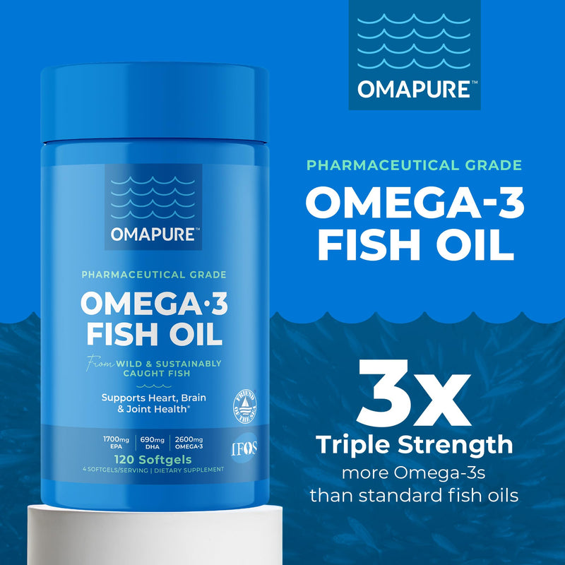 [Australia] - Fish Oil Supplements with Omega 3 Fatty Acids (1 Bottle, 120 Softgels) - High EPA, DHA, & IFOS Fish Oil Pills Support Heart & Joint Health - Burpless Fish Oil Promotes Brain Function 1 