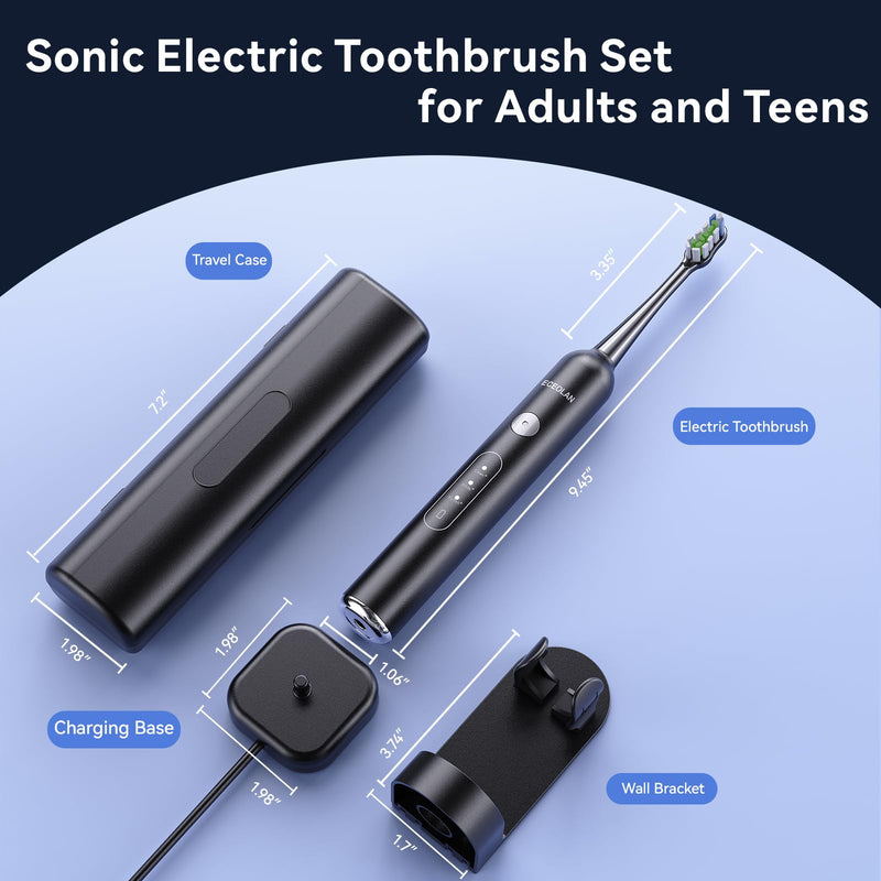 Sonic Electric Toothbrush, Rechargeable Travel Toothbrush Set, IPX7 Waterproof Power Toothbrush with Case, 8 Brush Heads, Charger, 2-Min Smart Timer, One Charge for 60 Days(White) White