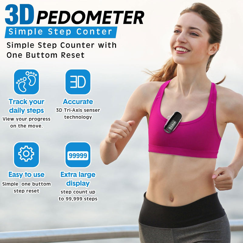 [Australia] - 2 Pcs 3D Pedometer Step Counter for Walking USB Rechargeable Step Tracker with Removable Clip and Lanyard Accurately Step Counter for Men Women Kids Seniors Exercise Fitness (Black) 