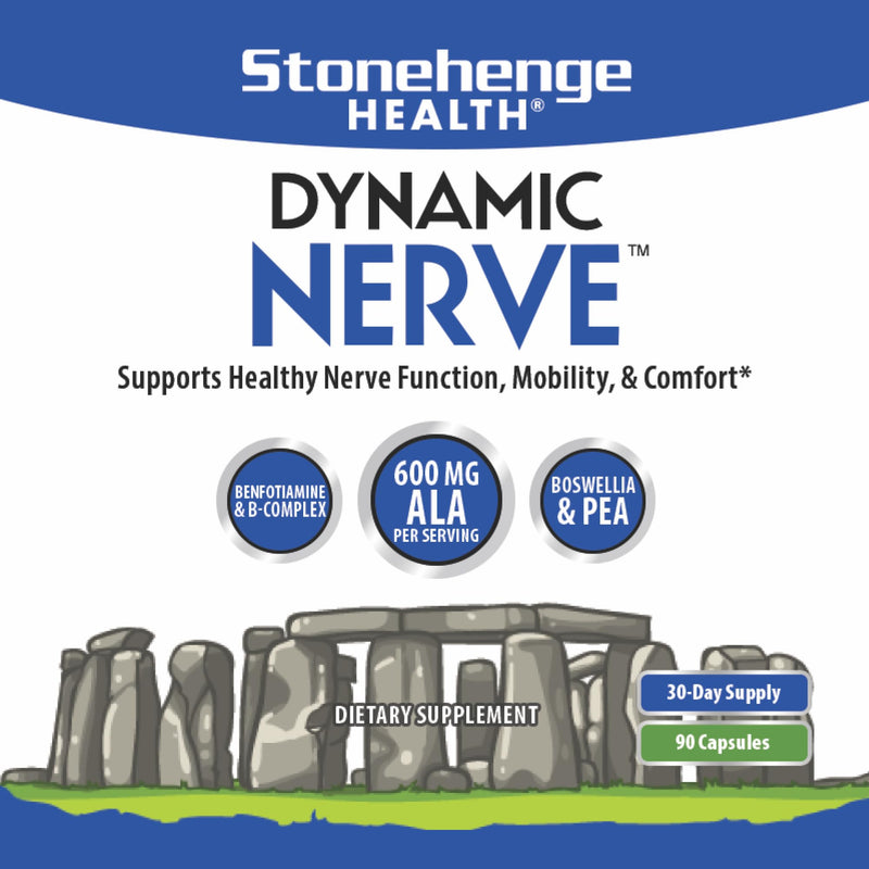 Stonehenge Health Dynamic Nerve Supplement - Supports Nerve Function in Fingers, Toes, Hands, and Feet with Alpha Lipoic Acid ALA, Benfotiamine, Pea, Robust B Complex, Boswellia