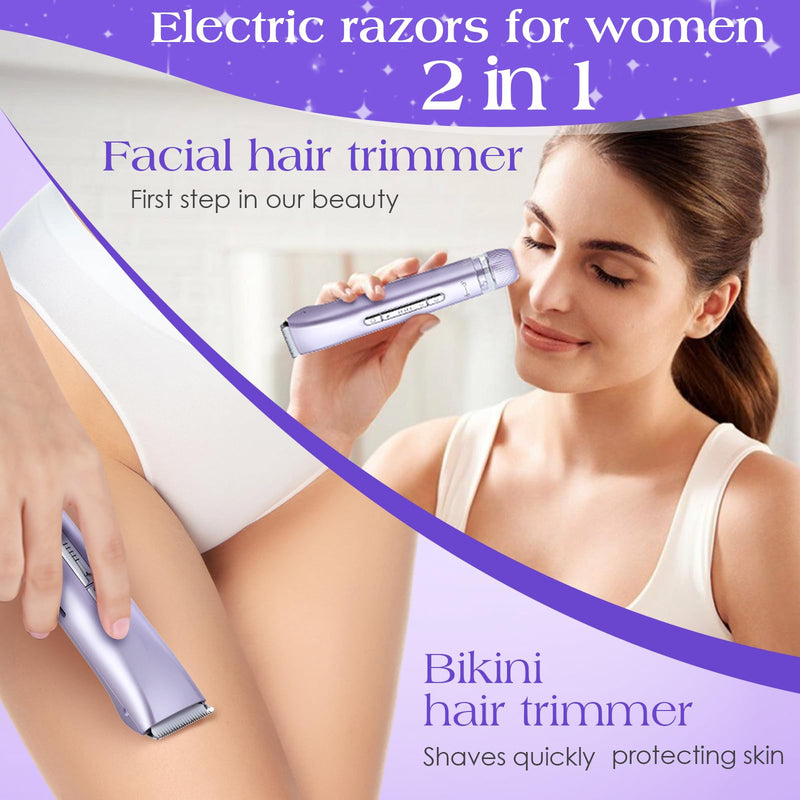 [Australia] - 2 in 1 Bikini Trimmer for Women Dual Head Electric Razors IPX7 Waterproof Wet & Dry Use, Electric Shaver for Women Private Area Facial Body Underarm Leg Arm Hair Remover for Pubic Hair Purple 