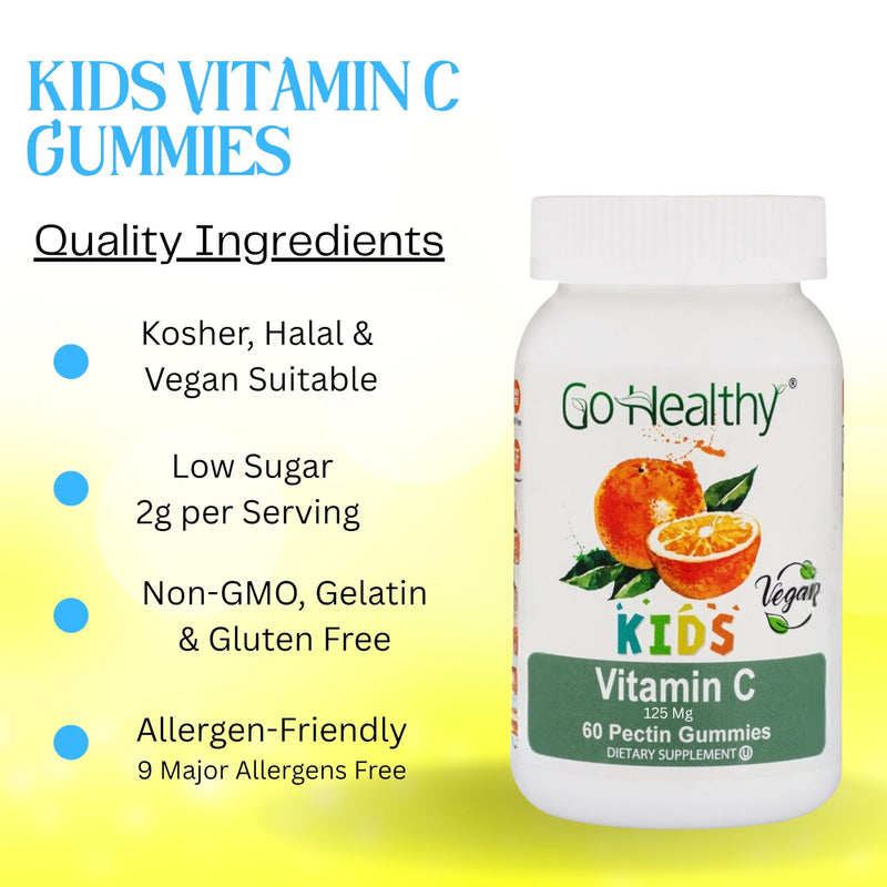Go Healthy Multivitamin Gummies (1 Bottle) and Vitamin C Gummies (1 Bottle) for Kids, Toddlers, Vegetarian, Kosher & Halal, Gluten Free, Non-GMO Bundle