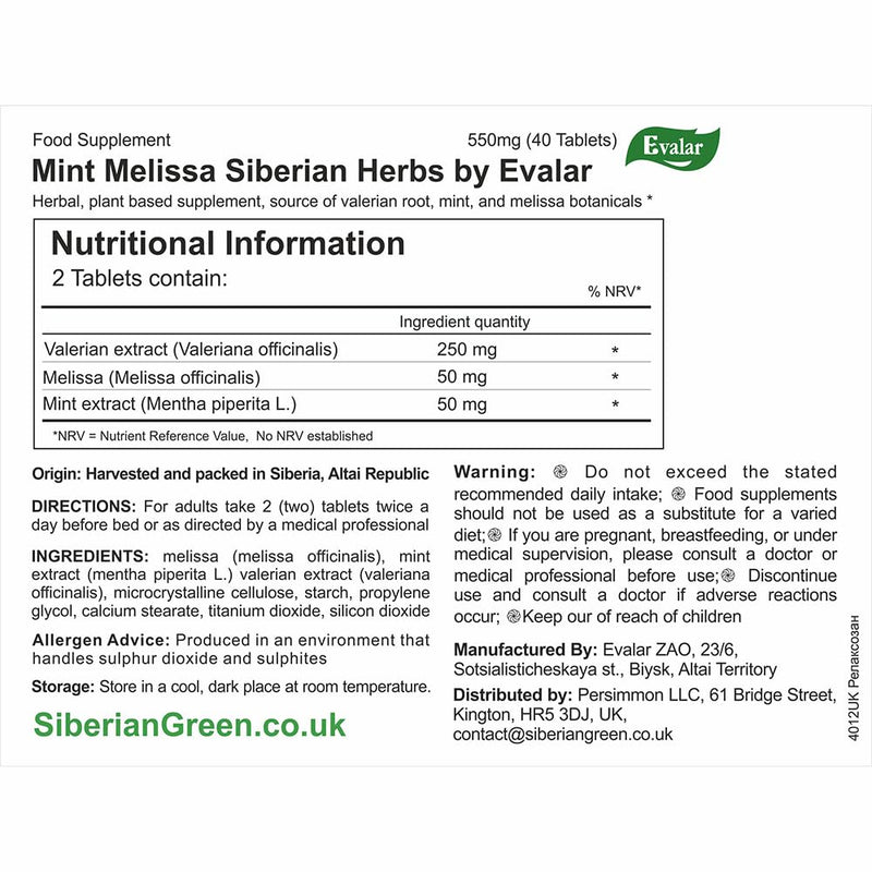 Melissa Mint Siberian Herbs Relaksozan 40 Tabs
