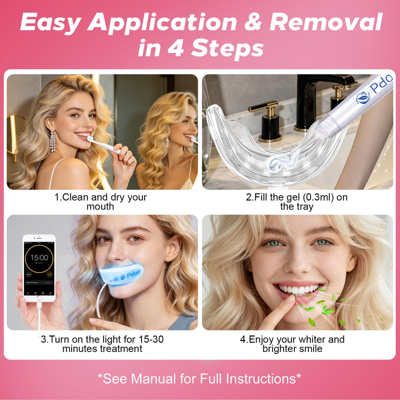 Pdoo Teeth Whitening Kit with LED Light for Sensitive Teeth, Fast Results for Brightening at Home, Teeth Whitening Gel Helps Remove All Kinds of Stains