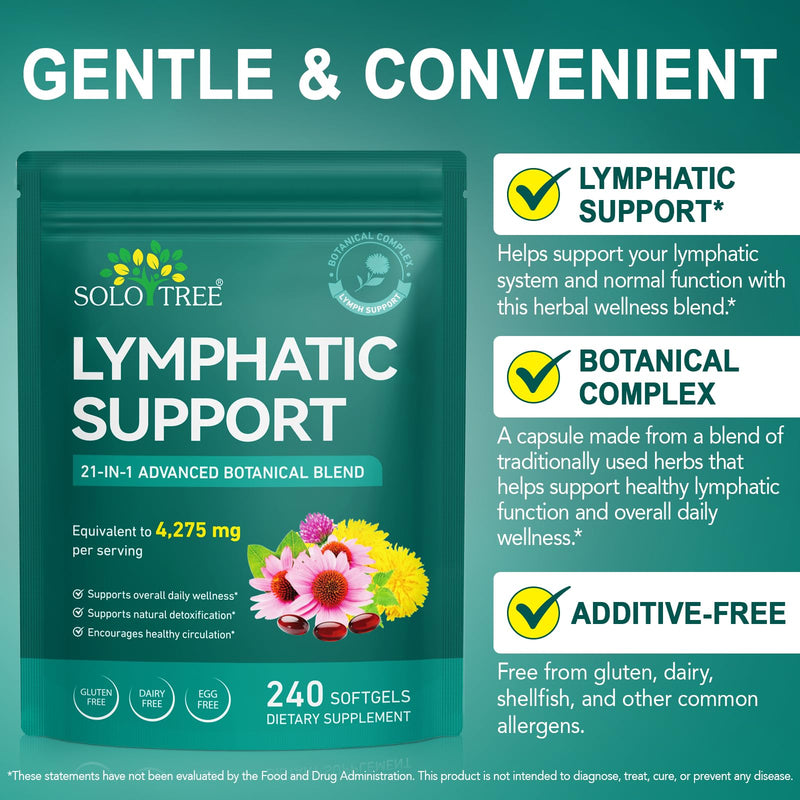 Premium Lymphatic Support Softgels for Daily Wellness | Plant-Based Complex with Gentle Botanical Ingredients | Natural-Origin Formula for Everyday Routine Support | 240 Capsules