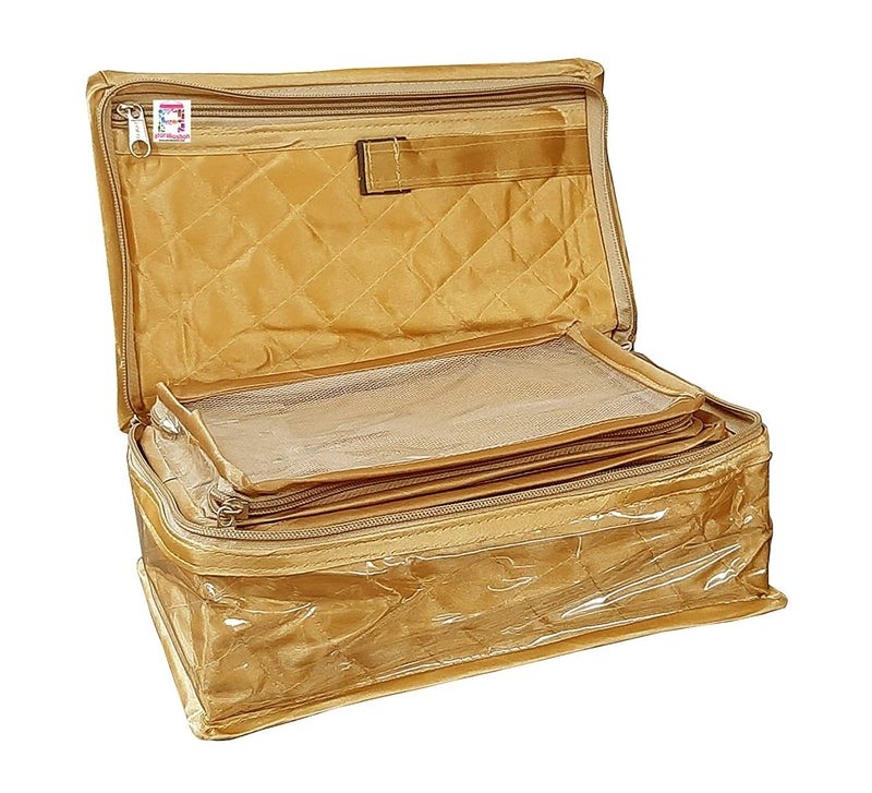 atorakushon Combo Satin Makeup Pouches Vanity Jewellery Traveling Organizer Storage Box Cosmetic carry it along anywhere easily For Women Golden