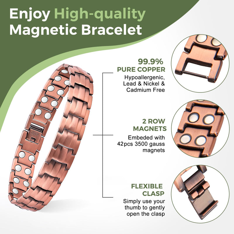 [Australia] - MagEnergy Mens Copper Magnetic Bracelets, 99.9% Pure Copper Bracelet with Double-Row Strength Magnets, Adjustable Jewelry with Sizing Tool Copper-1 
