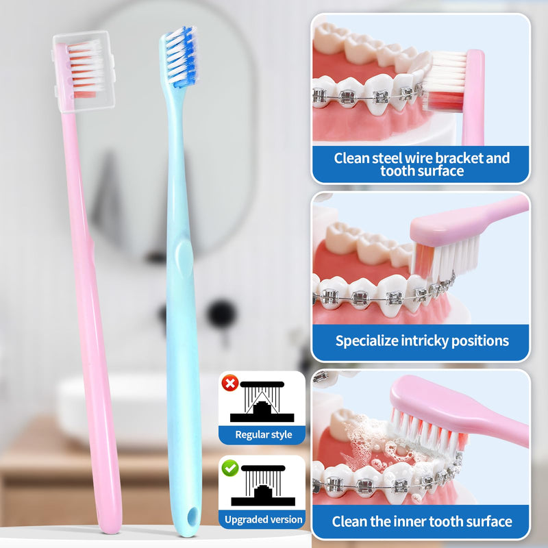 [Australia] - Orthodontic Care Travel Kit | V-Shape Toothbrush with Soft Bristles, Interdental Brushes, Orthodontic Wax, and Breathable Case | Portable Dental Kit for Braces and Aligners（BLUE） Blue Brace Care Kit 