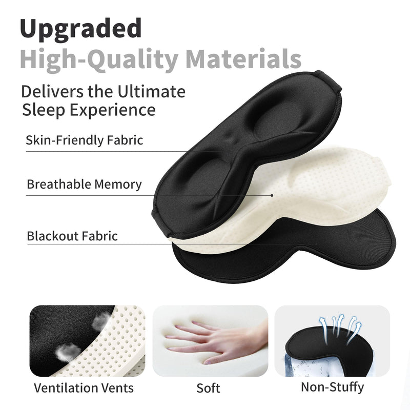 [Australia] - 3D Sleep Mask for Men Women 2 Pack, Blackout Eye Mask for Sleeping Eye Mask for Side Sleeper, Memory Foam Adjustable&Washable, Airplane Travel Essentials Couples Yoga Meditation Office Black & Black 1 Count (Pack of 2) 