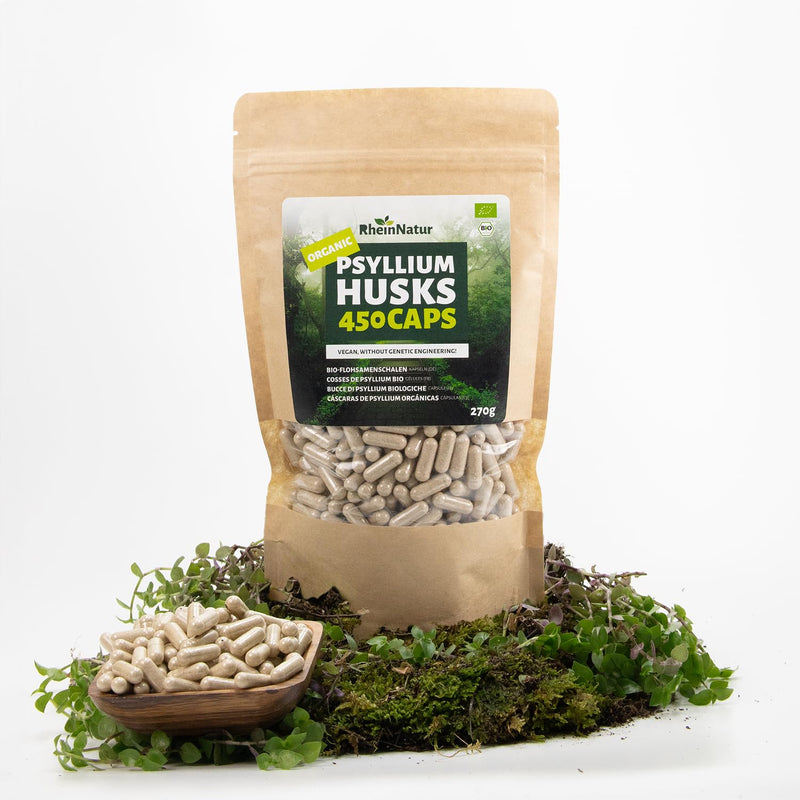 [Australia] - RheinNatur organic psyllium husk capsules - 450 pieces high dosage (3,000 mg per serving) - Made in Germany - fiber capsules - Psyllium Husk - psyllium capsules - Supports digestion 