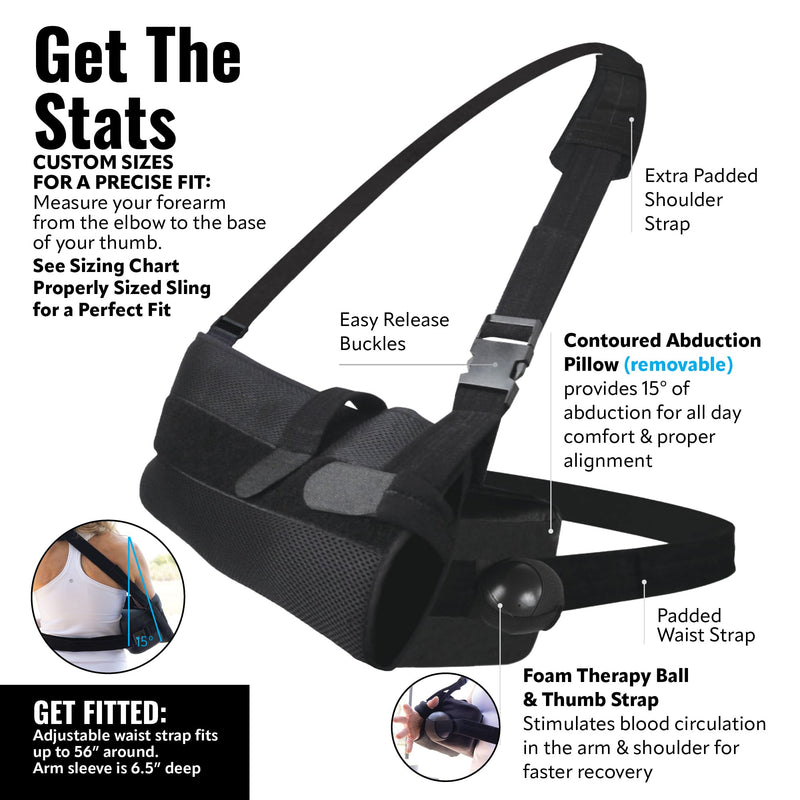 [Australia] - PerfectFit Arm Sling Shoulder Immobilizer with Abductor, Medical Grade Support Brace, Rotator Cuff or Surgery Recovery Sling, Shoulder Brace for Men and Women, XL, Black X-Large 