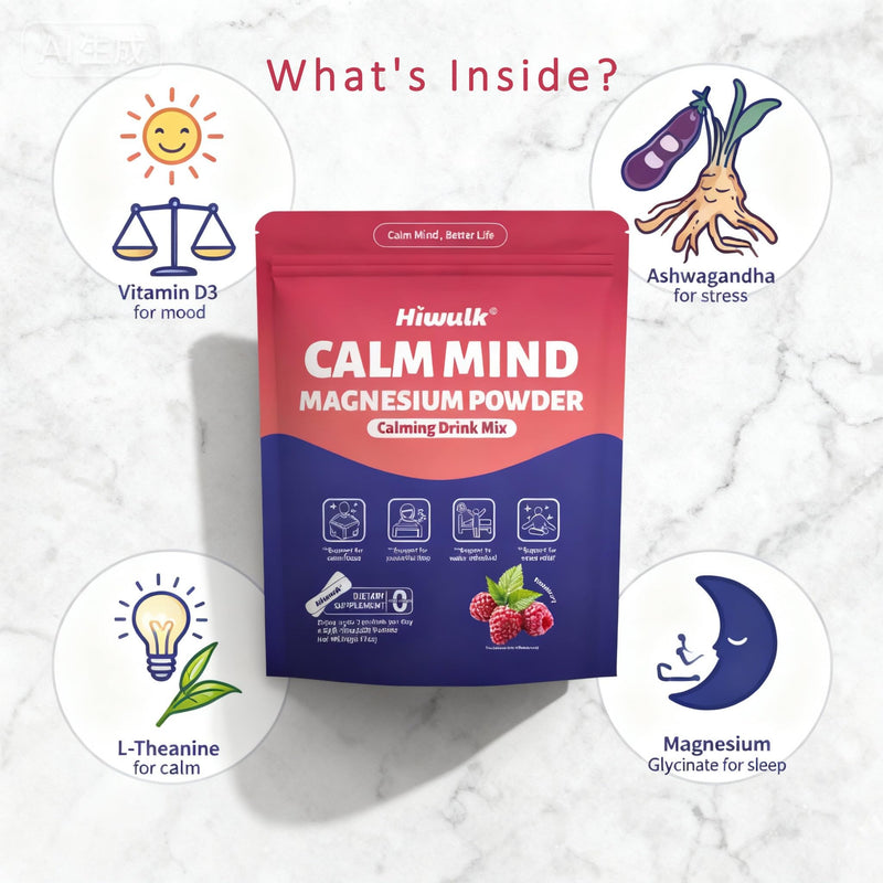 Bedtime Magnesium Drink Mix for Relaxation & Sleep Support – Raspberry Flavor with Ashwagandha, L-Theanine & Vitamin D3 – Calm Powder for Nighttime Wellness – 20 Packets