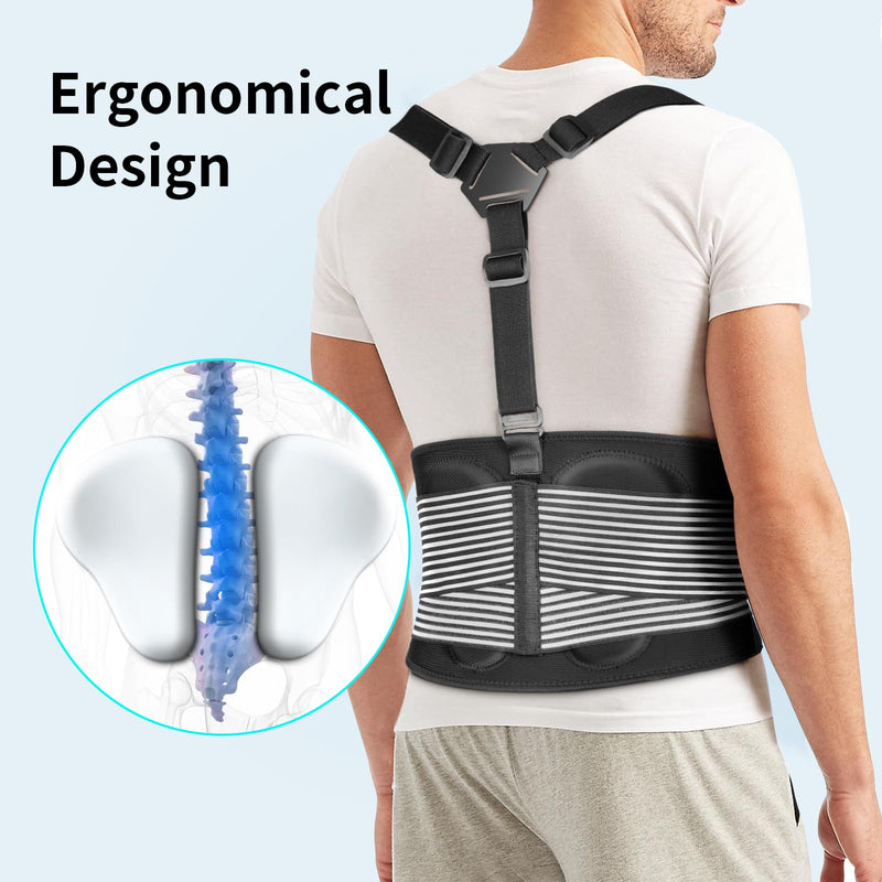 [Australia] - AllyFlex Sports® Back Brace For Lifting Work Y-shape Suspenders Safety Belt With Dual 3D Lumbar Support Relieve Pain, Prevent Injury - XL/XXL (45''-55'') XL/XXL (45''-55'') 