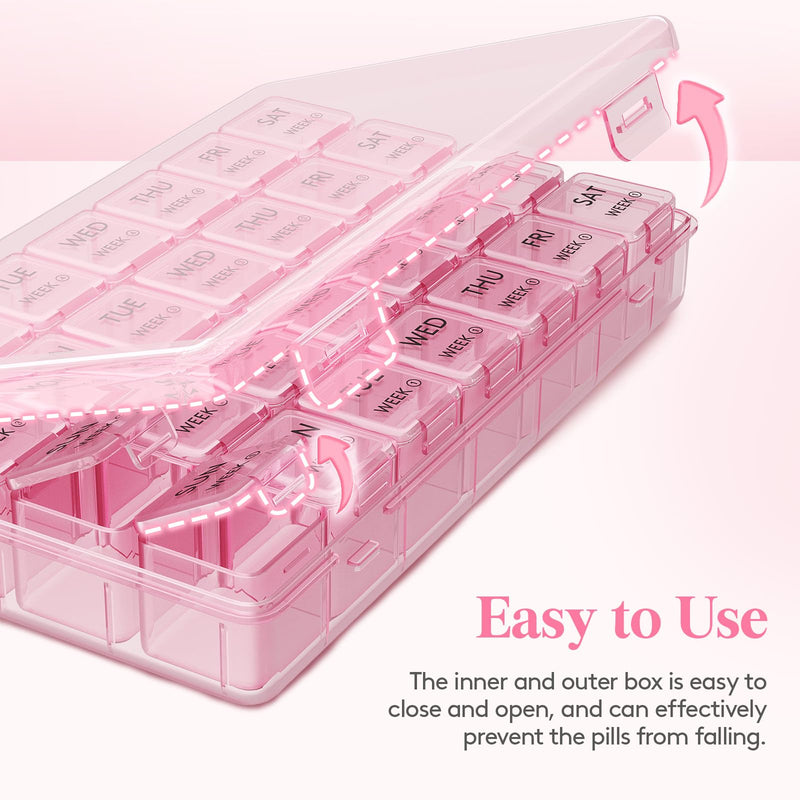 Lifewit Monthly Pill Organizer, 28 Day Pill Box, 4 Weeks One Month Vitamin Cases, Large Compartments Medicine Organizer for Fish Oils, Supplements, 28 Grids, Pink