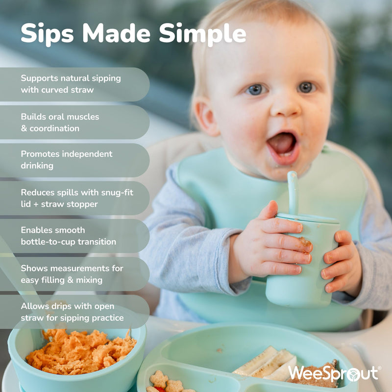 [Australia] - WeeSprout Silicone Baby Cups With Straws and Lids, 4 & 8 oz Options, Set of 2, Food Grade Toddler Training Container, Built In Straw Stoppers, Measurement Markings, Dishwasher Safe + Straw Cleaner 4 oz Matte Pink, Matte OW 