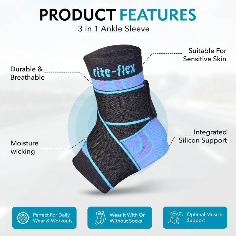 [Australia] - 3-in-1 Ankle Compression Sleeve with Silicone Heel Pad - Ankle Brace for Sprains, Foot Fatigue, Post Surgery, Plantar Fasciitis Relief & Support (2, Large) 2 