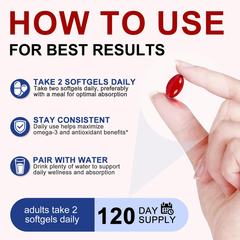 240 Softgels, Antarctic Krill Oil Capsules 2000mg, High Strength Blend with Omega-3 EPA DHA, Phospholipids & Astaxanthin for Heart & Joint Health Support, Easy to Swallow