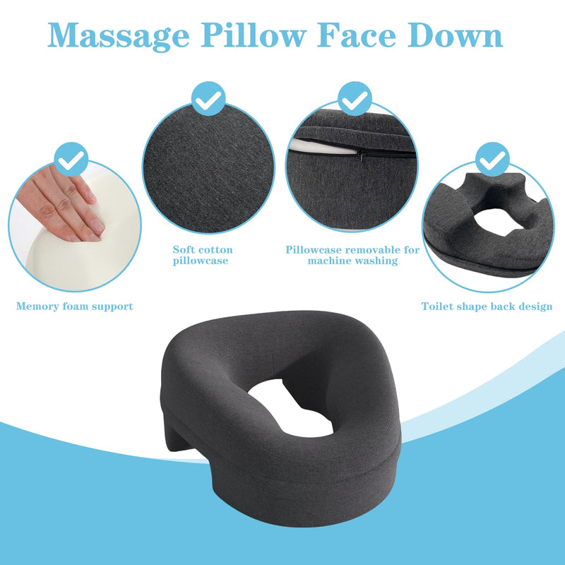 [Australia] - Ergonomic Face Down Pillow – Memory Foam Face Pillow with Detachable Cover, Massage Headrest for Bed, Stomach Sleeping, Post-Eye Surgery Recovery, Includes 10pcs Disposable Covers (Black) Black 