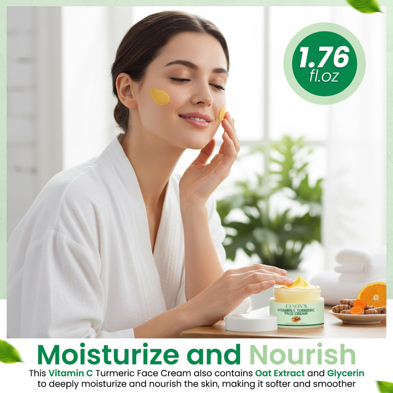 Lightweight Vitamin C Turmeric Face Cream – Daily Hydration Moisturizer, Fast Absorbing, Non-Greasy Feel – 1.76 fl oz