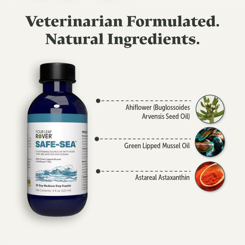 Safe-Sea - Veterinarian Formulated Omega 3 for Dogs with Green Lipped Mussel Oil, Ahiflower Oil and Astaxanthin - Sustainable Alternative to Dog Fish Oil - for Healthy Skin & Joints - PawsPlanet Australia