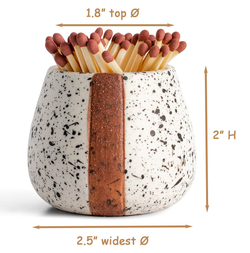 [Australia] - Ceramic Match Holder with Striker for Cute and Fancy Matches - Set of 2 - Matches in a Jar - Decorative Modern Home Decor Gifts - Mantel Decorations - Matches NOT included 