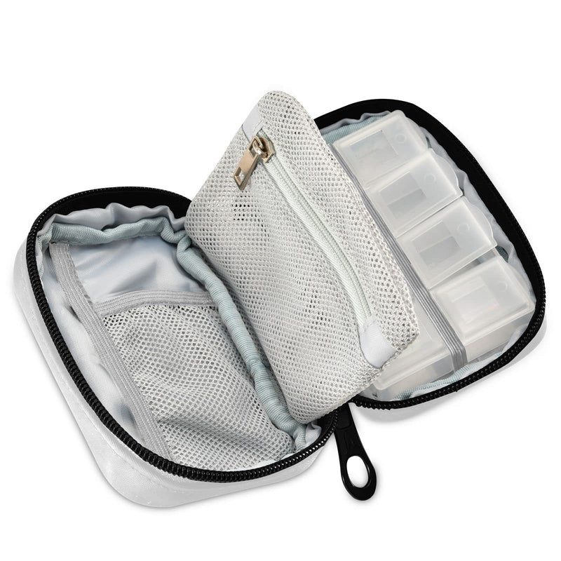 Naanle Blue and Red Pill Box 7 Day Case Bag Travel Organizer with Zipper Portable Weekly Compact Size for Vitamin Supplement Holder A Cartoon White 4.6 x 3.14 x 1.88 Inch