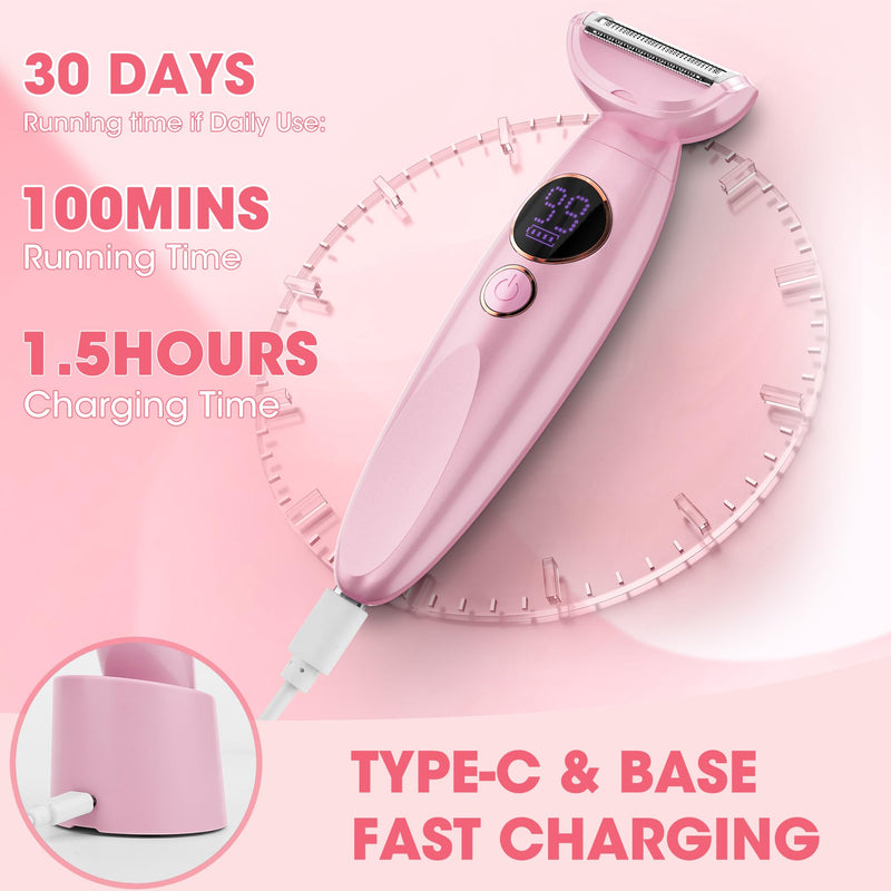 [Australia] - Karrte 5-in-1 Electric Razor for Women's Pubic Hair, Painless Body Shaver and Facial Epilator, Hair Removal for Face, Bikini Trimmer for Women's Private Area Pink 
