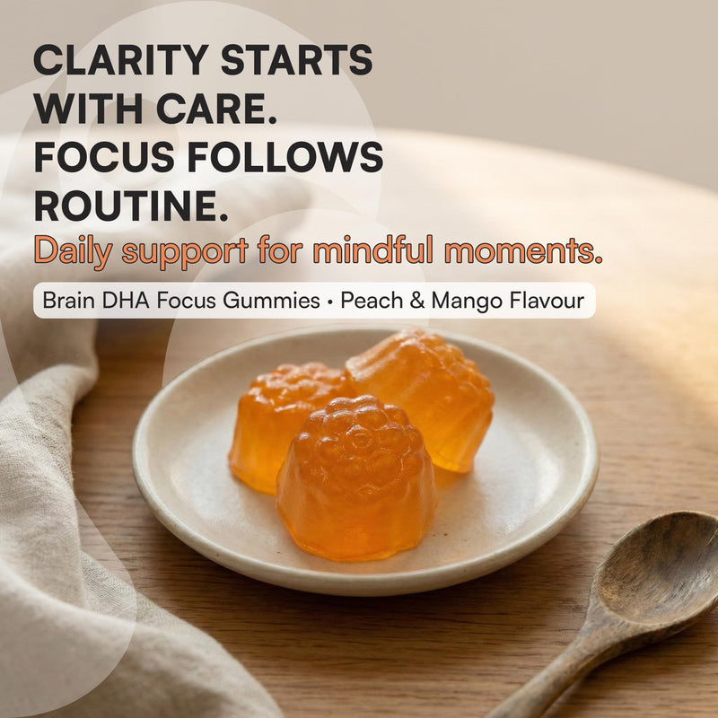 Brain DHA Focus Gummies | 60 Vegan Gummies | Omega 3 DHA from Algae Oil, Choline, B12, Iodine & K2 MK-7 | Peach & Mango Flavour | Brain & Cognitive Support | 30 Days Supply | UK Made | by NutriVolv