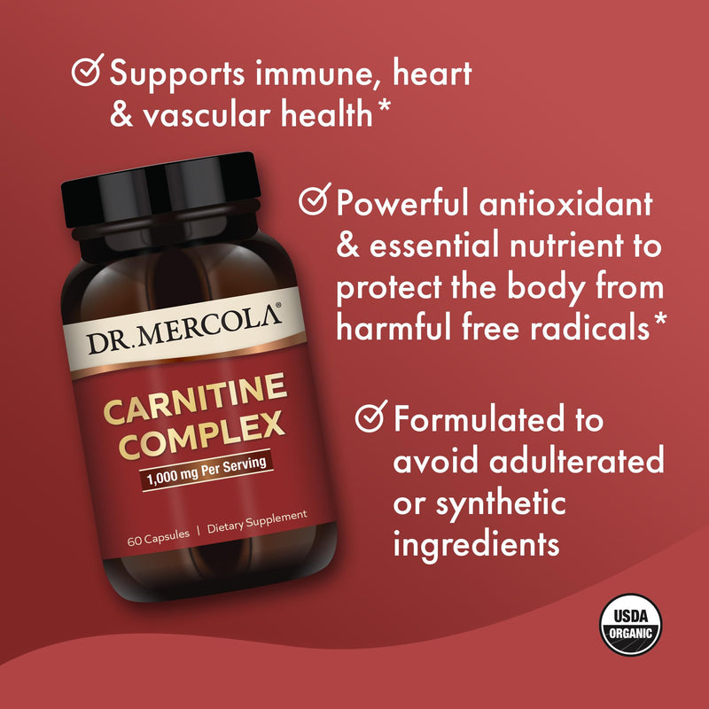 [Australia] - Dr. Mercola Carnitine Complex, 30 Servings (60 Capsules), Dietary Supplement, 1000 mg Per Serving, Supports Immune Health, Non-GMO 