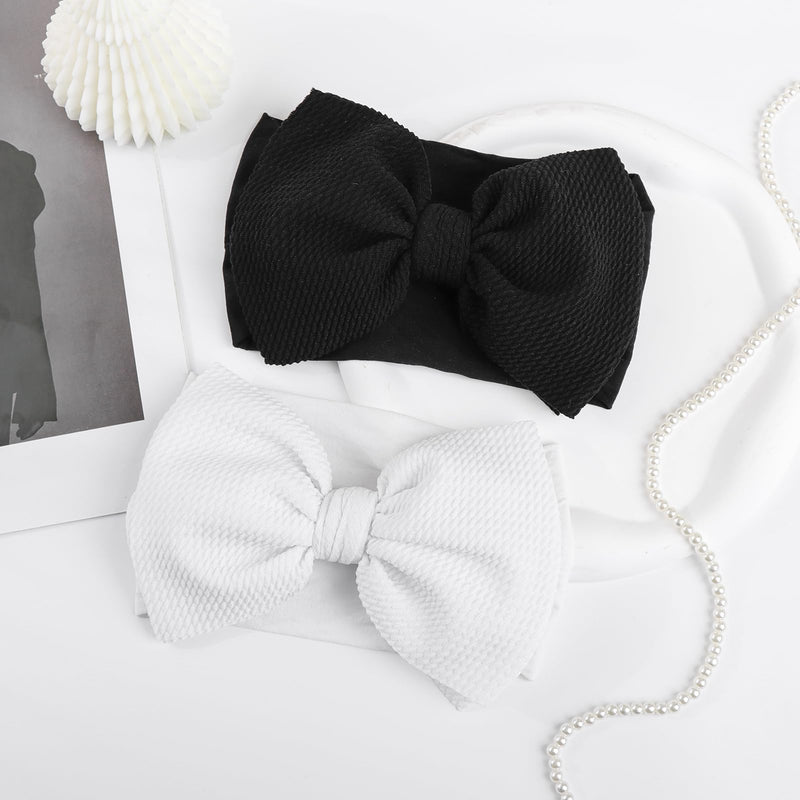 YanJie Baby Girl Headbands Newborn Black Bow Baby Girl Bows White Baby Headbands Nylon Infant Toddler Hair Bow Baby 0-6 Months Hair Accessories 0-6'' black white