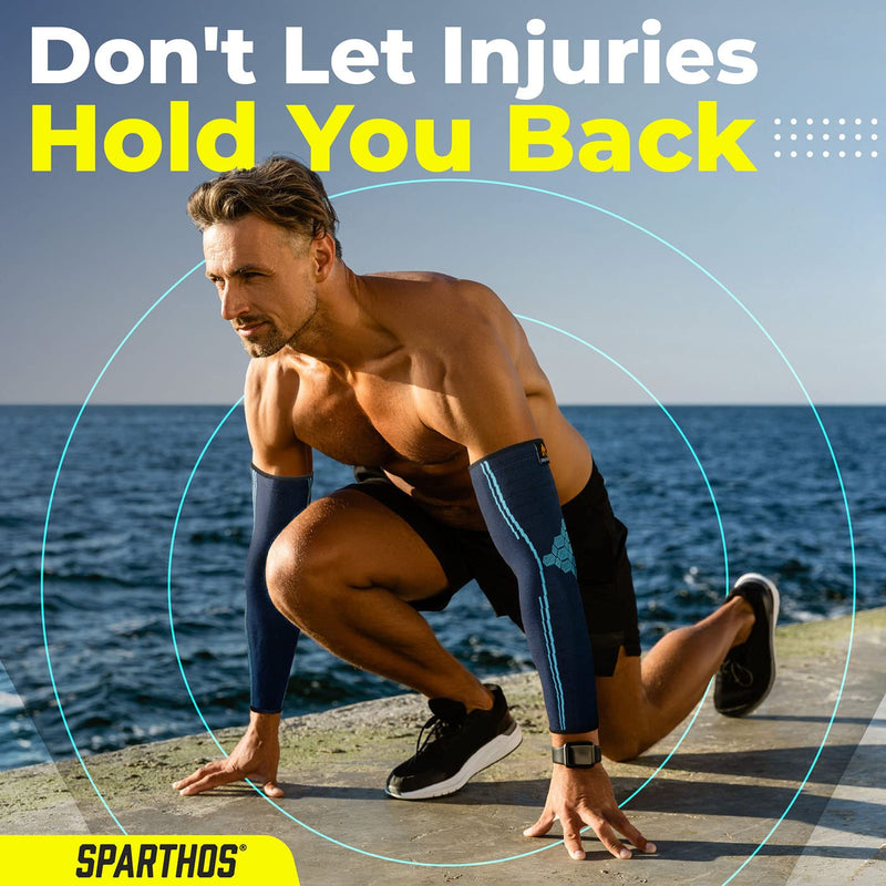 Sparthos Arm Compression Sleeves - Aid in Recovery and Support Active Lifestyle - Innovative Breathable Elastic Blend Cobalt Blue X-Small