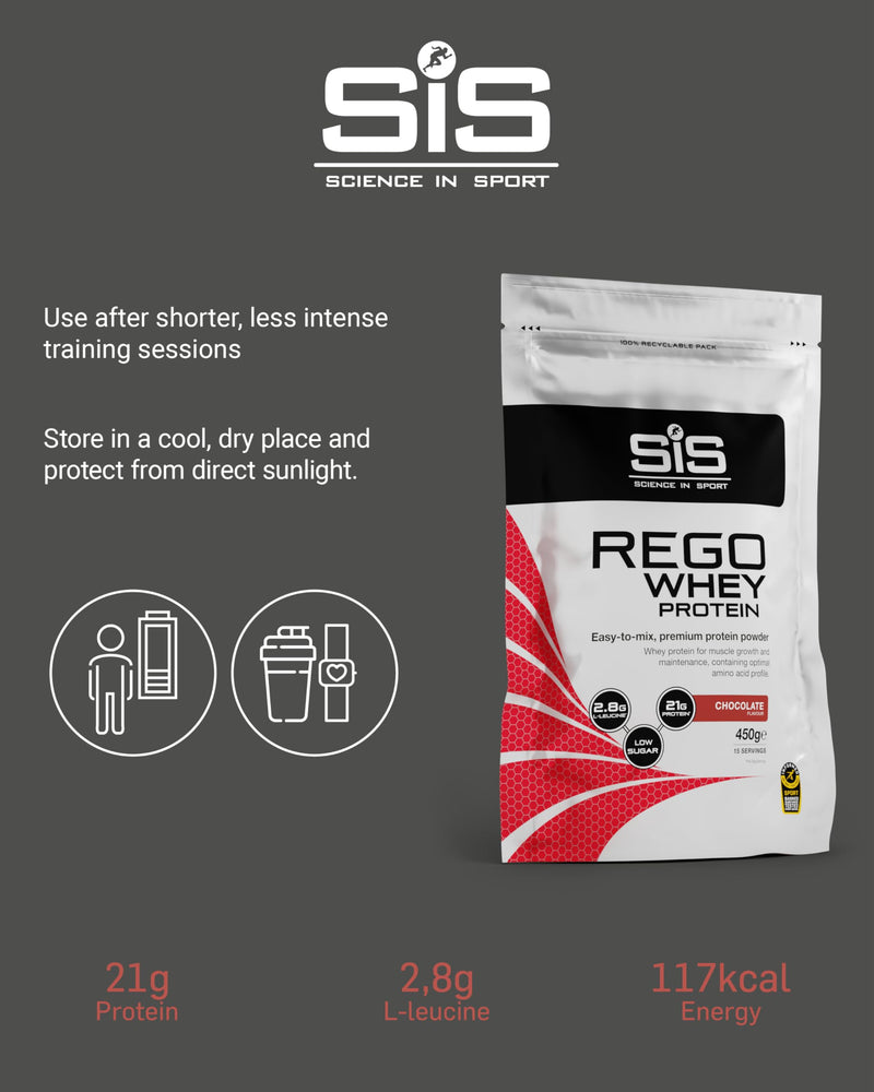 Science In Sport REGO Whey Protein Powder | Muscle Building & Recovery with BCAA Amino Acids | Chocolate Flavour, 450 Grams, 15 Servings 10 Servings (Pack of 1)