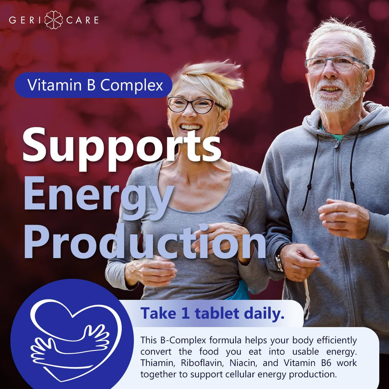 GeriCare Vitamin B-Complex Supplement with Calcium – Daily Supplement for Energy, Immune Support, Bone Health & Nervous System, 100 Count (Pack of 1) 100 Count (Pack of 1)