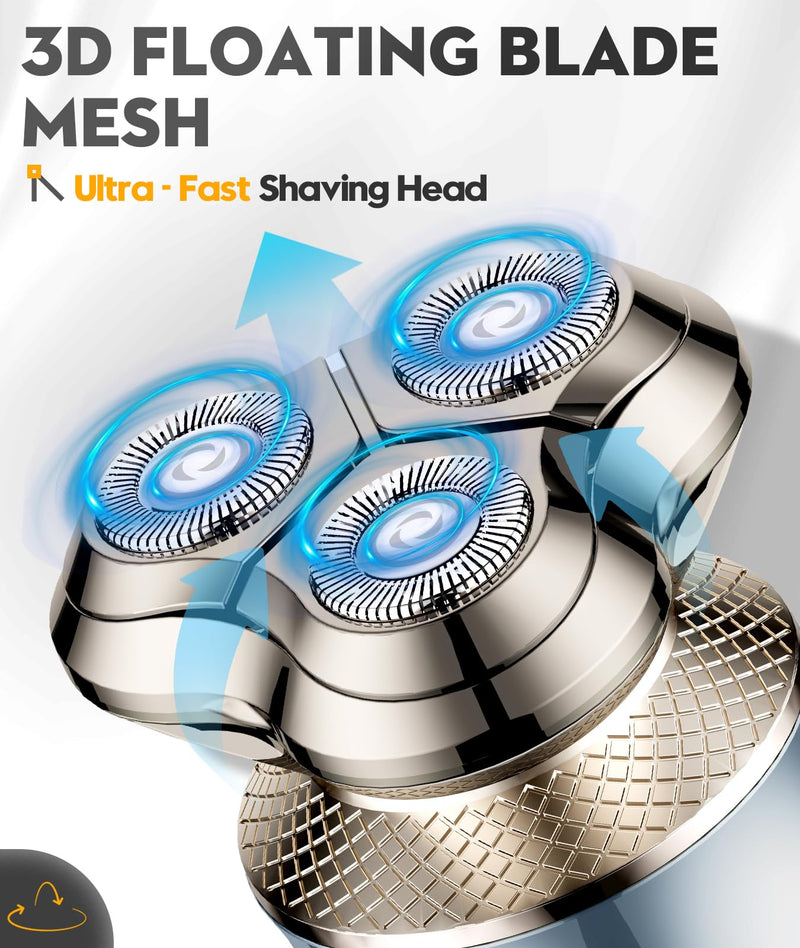 [Australia] - Electric Razor for Men, 3D Floating Blade Shaver with 9000 RPM High Speed, IPX7 Waterproof, 60-Day Battery Life, Compact Portable Wet/Dry Electric Shaver 