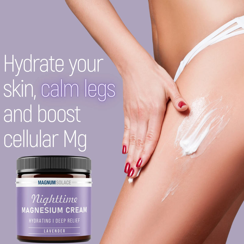 Magnum Solace Magnesium Lotion – Nighttime Magnesium Cream – Apply to Legs, Arms or Chest - Topical Magnesium Chloride – USA Made and Safe for Kids (Lavender)