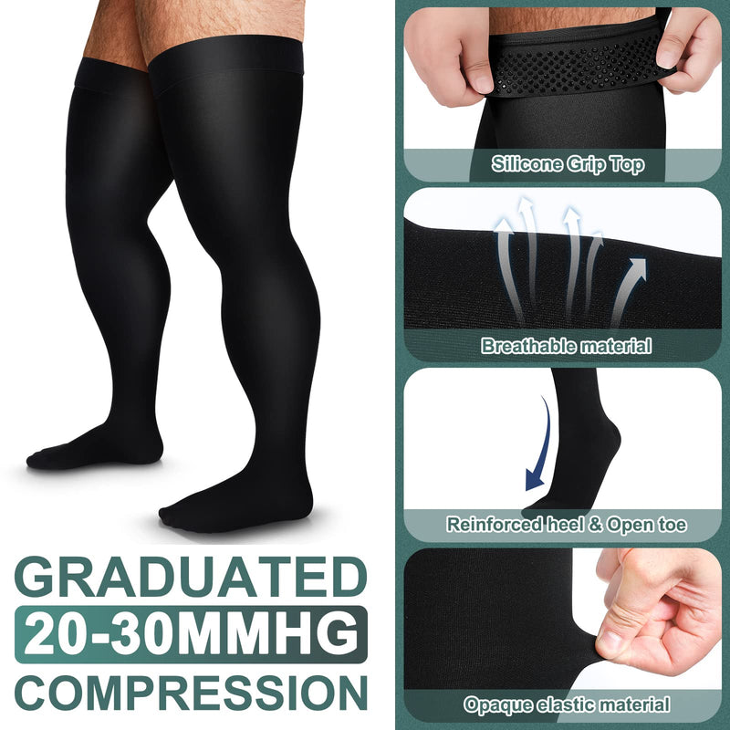 [Australia] - Zhanmai Thigh High Compression Socks for Men 20-30 Mmhg Compression Stockings Thigh High Socks Swelling XXL Black 