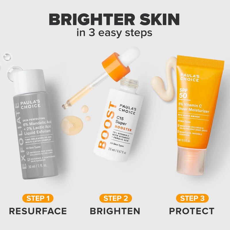 Paula's Choice BOOST C15 Super Booster 15% Vitamin C Face Serum | Daily Serum with Vitamin E & Ferulic Acid for Discoloration & Glow, Fragrance-Free Vitamin C15 (Kit)