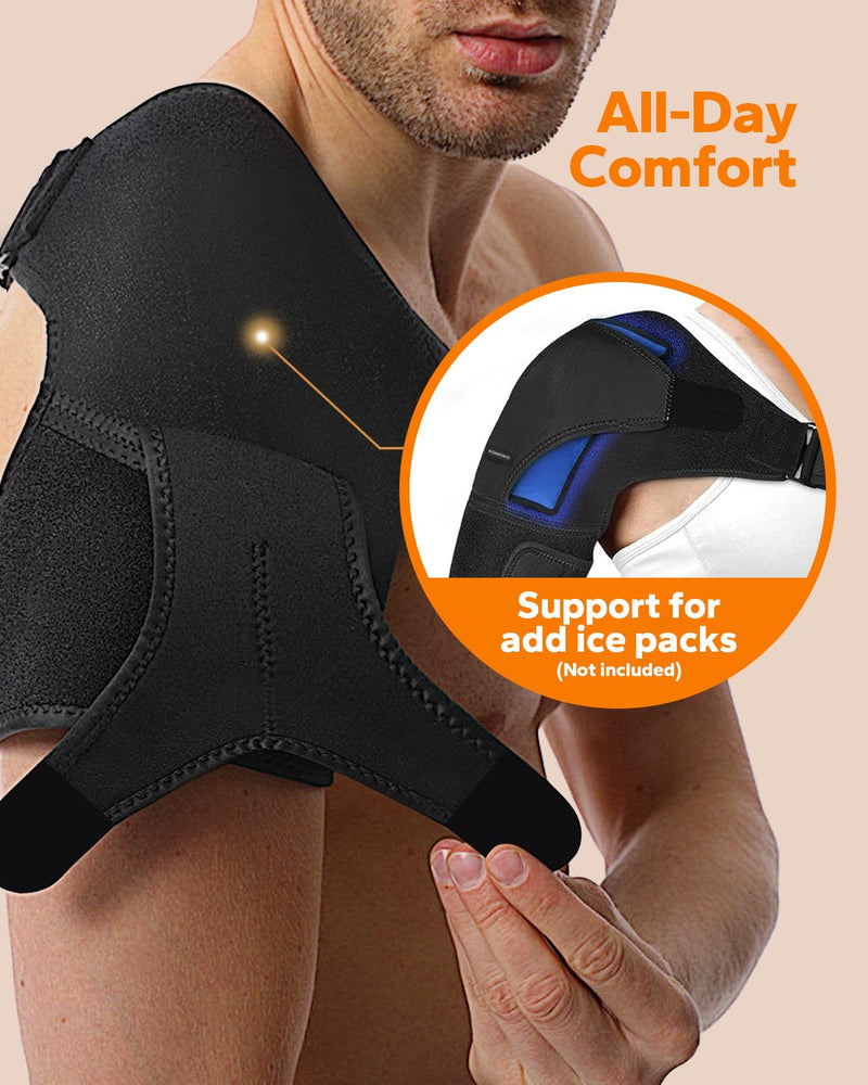 [Australia] - Komoko Shoulder Brace, Rotator Cuff Support Brace and Arm Sling for Pain Relief, Shoulder Compression Sleeve for Preventing Strains and Dislocation, Adjustable Fits Left and Right Arm, Men & Women Black 