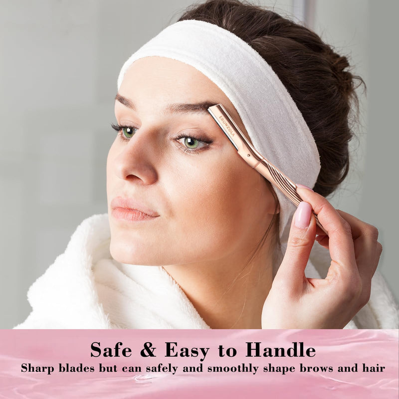 [Australia] - Eyebrow Razor, Face Razors for Women and Men, Reusable Metal Handle with 6 Refill Blades, Eyebrow Trimmer with Precision Cover, Dermaplane Razor, Skin Care Tool - Rose Gold 