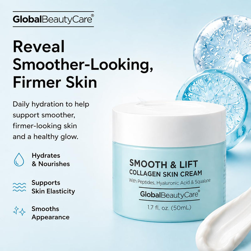 Global Beauty Care Smooth & Lift Collagen Skin Cream - Hydrating Face Moisturizer to Support Skin Elasticity with Peptides, Hyaluronic Acid, Squalane, Niacinamide & Vitamin E, 1.7 fl oz (3 Pack) 0.57 Fl Oz (Pack of 3)
