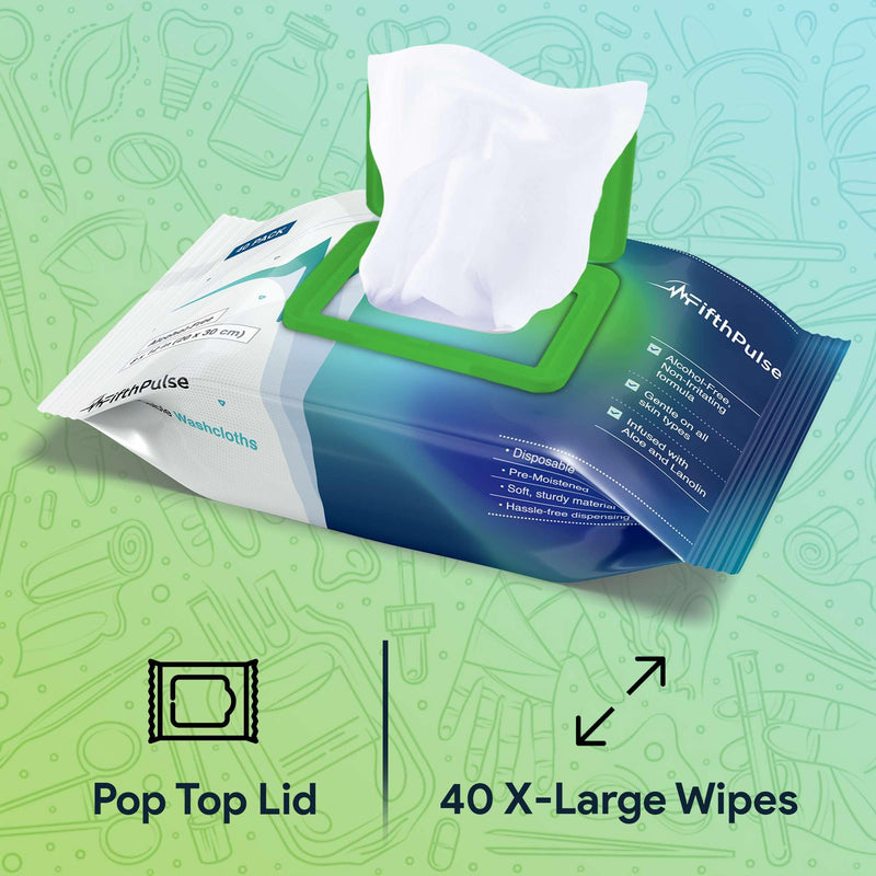 [Australia] - Disposable Body Wipes For Adults (1 Pack of 40) - Premoistened Body Wipes For Adult Bathing Infused With Aloe and Lanolin - Alcohol-Free Adult Wipes For The Elderly Extra Large - 8" x 12" Washcloths 40 Count (1 x 40 Pack) 