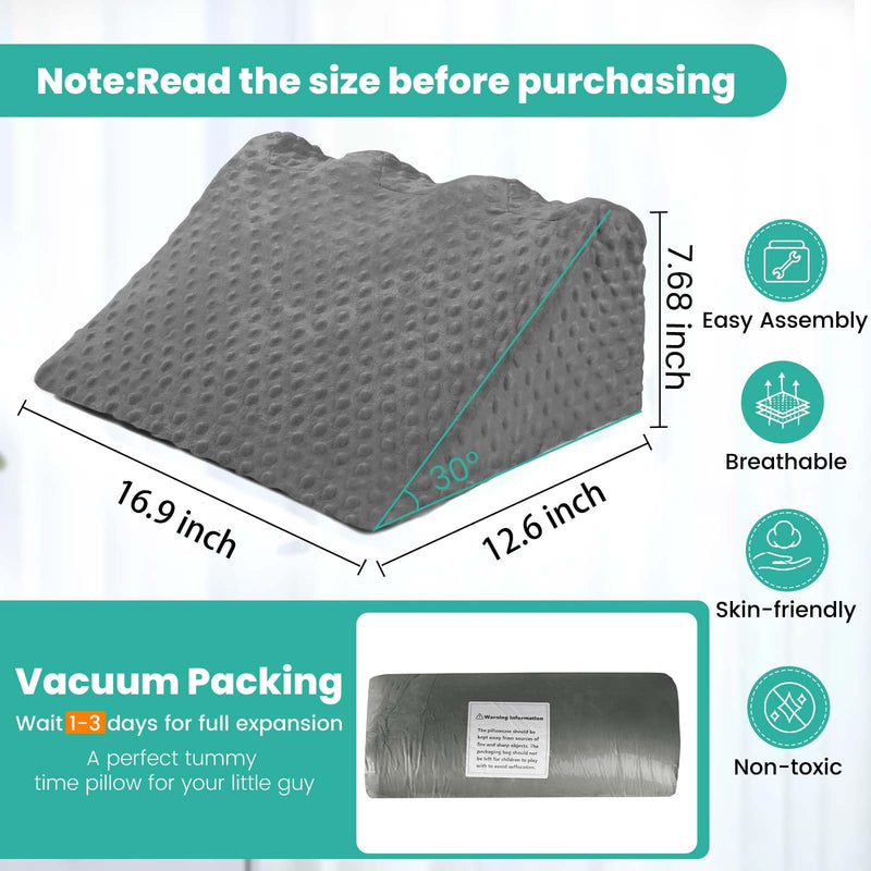 [Australia] - Baby Tummy Time Prop for Neck and Shoulder Strength Growth, Memory Foam Nursery Support for Infant Baby Washable Removable Cover Grey 