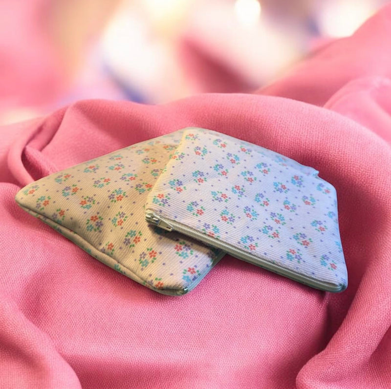 Handmade Cosmetic Bags, Set of 2, Ribbed Textured Fabric with Cotton Lining, Travel Toiletry Pouches