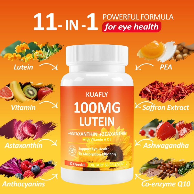Lutein and Zeaxanthin Supplements with Astaxanthin 50MG Eye Vitamins - Premium Lutein for Eye Vision Support 60 Capsules 60 Count (Pack of 1)