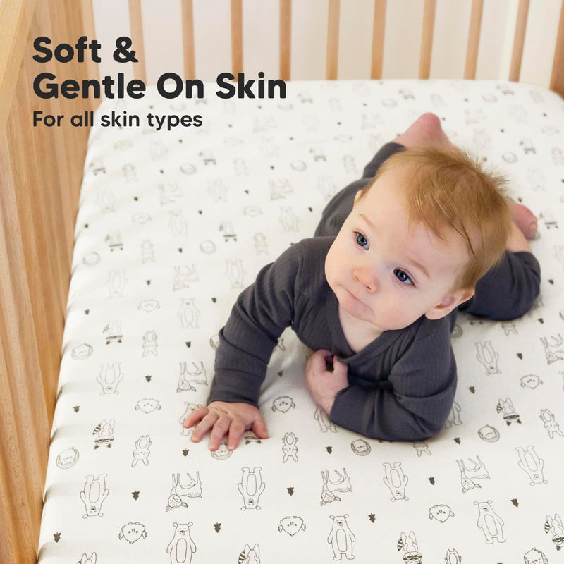 [Australia] - 2-Pack Organic Crib Sheets for Boys, Girls - Jersey Fitted Crib Sheet, Baby Crib Sheets Neutral, Crib Mattress Sheet, Cotton Crib Sheets, Breathable Crib Sheet, Baby Mattress Sheets (Woodland) Woodland 