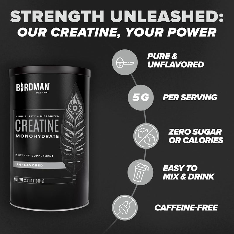 [Australia] - BIRDMAN Micronized Creatine Monohydrate Powder, Muscle Recovery, Caffeine free, Creatine Pre workout, Vegan, Post workout, Gluten free, Sugar free | 80 Servings (5 grams each) | 0.8lb 400g 
