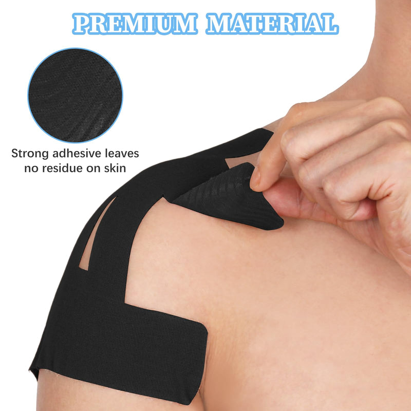Kinesiology Tape for Shoulder, 12PCS Precut Shoulder Tape for Pain Relief & Support Waterproof Elastic Sports Tapes Skin-Friendly Hypoallergenic Latex-Free Athletic Muscle Tapes for Joint Stability Black