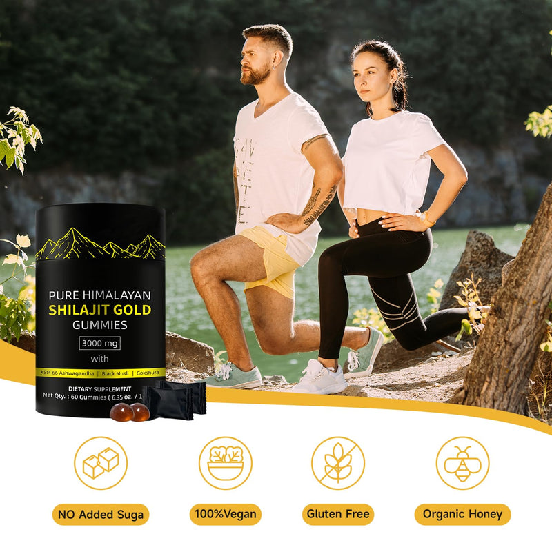 Shilajit Gummies for Man, Gold Seal Pure & Natural Himalayan Shilajit Enriched with Acid Fulvic, Essential Minerals, 85+ Trace Elements to Boost & Immune Support, Energy Gummies, 60 Capsules